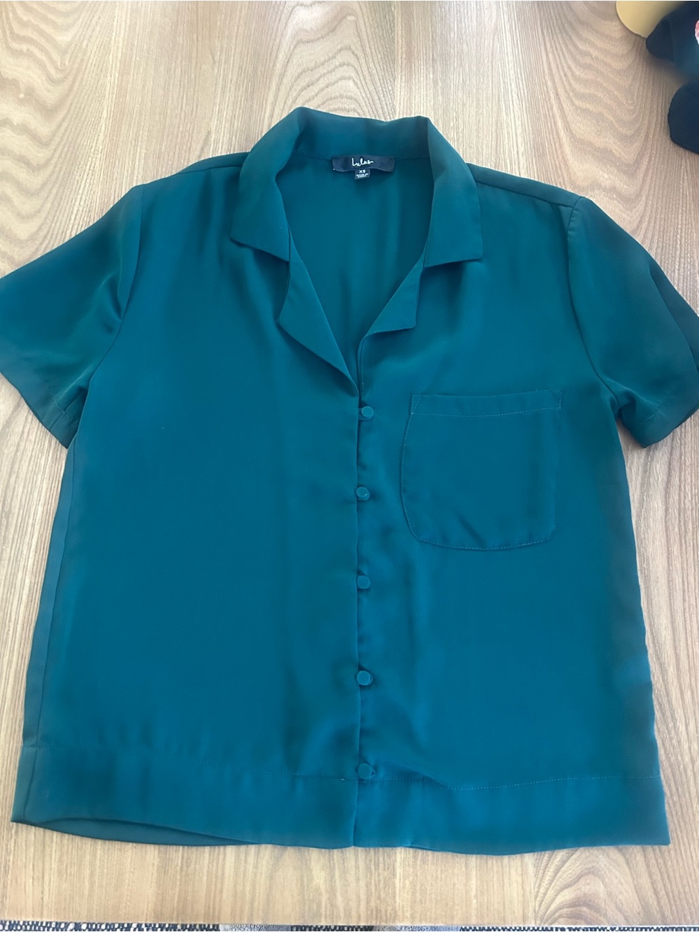 Lulu's Teal Short-Sleeve Button Front Blouse